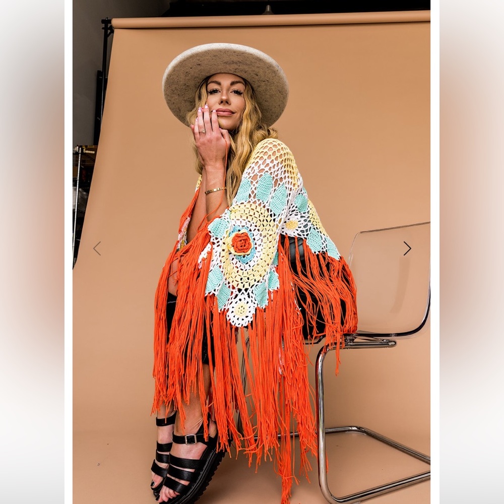 Flower child luxe crochet fringe cardigan